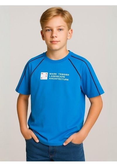 Çocuk Mark Yazılı Oversize Tasarım T-shirt-15956 Mavi