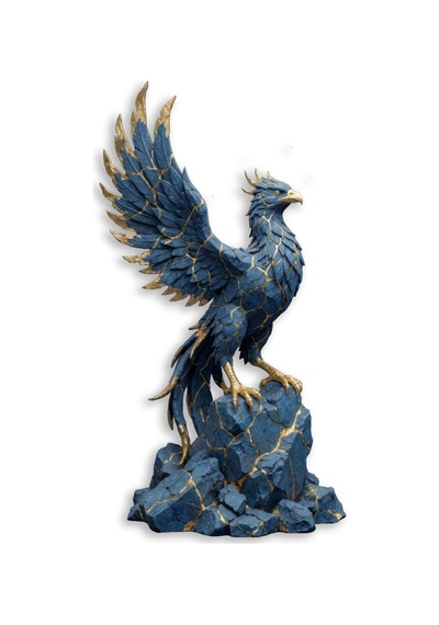 Anka Kuşu Heykeli Mavi-altın - Metal Tablo - Dec0128 51 X 95 Cm Çok Renkli