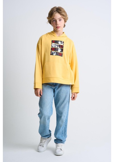 Alexandergardi Alexandergardı Kanguru Cepli Baskılı Kapüşonlu Çocuk Sweatshirt Sarı