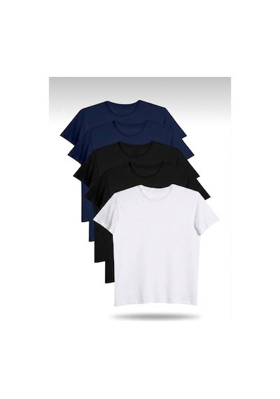 Bürke 5'li Erkek/Unisex 2 Lacivert - 2 Siyah - 1 Beyaz Renk %100 Pamuk Bisiklet Yaka Basic Tişört