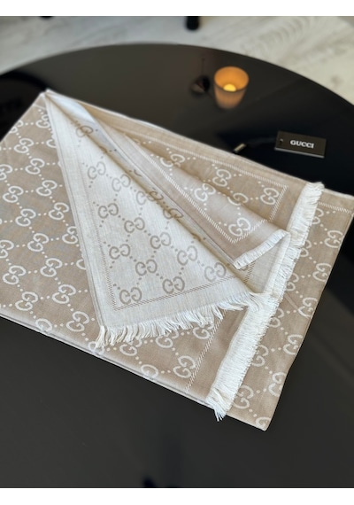 Miorel Scarfs G Desen Çift Taraflı Kaşmir İpek Şal 4 Mevsim Soft Pamuklu Şal Kum Beji