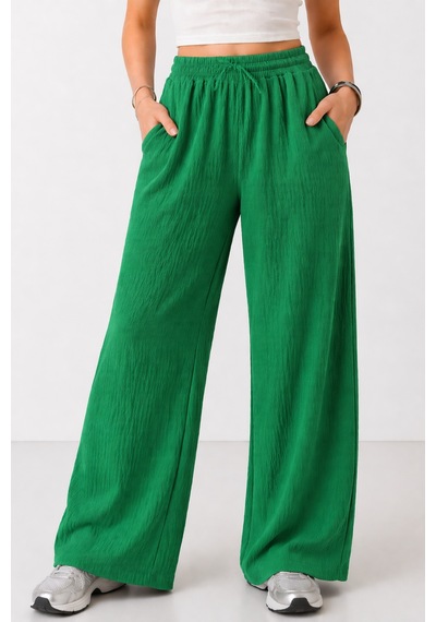 Trend Alisse Beli Lastikli Cepli Bol Paça Kadın Pantolon Yeşil