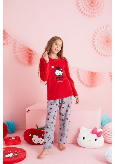 Siyah İnci Lisanslı Polar Çok Renkli Nakışlı Bisklet Yaka Pijama Takım Hk310 Kırmızı