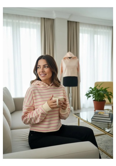 Grizum Pembe Çizgili Sweat