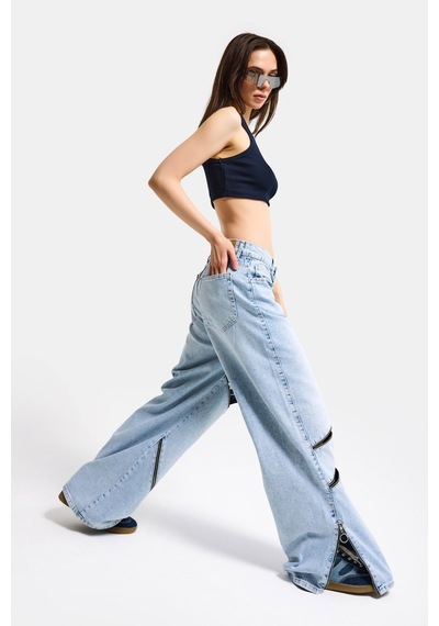 Itsbasic Kadın Ice 4s6-3 Süper Baggy Fit Özel Tasarım Denim Jean Buz Mavi