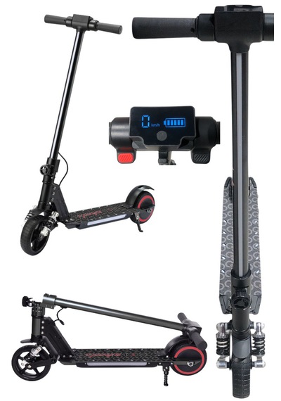 Elektrikli Çocuk Scooter - Çift Frenli Katlanabilir - Led Işıklı - Ön Çift Süspansiyonlu 8+ Siyah