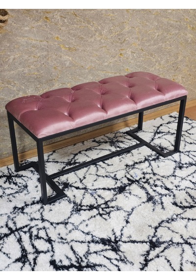 Zafir Siyah Boyalı - L - Ayaklı 100 Cm X 38 Cm Oturak - Bench - Makyaj Taburesi - Makyaj Oturak Pembe