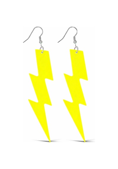 80 Ler 9039lar Retro Neon Sarı Şimşek Küpe 10 Cm