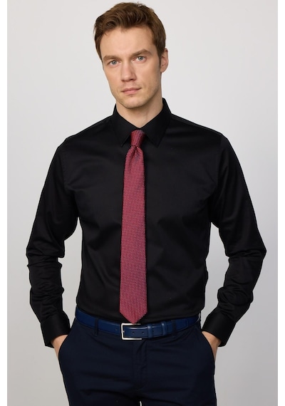 Tudors Slim Fit Premium Seri Cotton Likralı Siyah Erkek Gömlek-30414-siyah Siyah