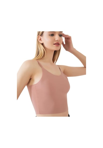 İnce Askılı Dikişsiz V Yaka İz Yapmaz Büstiyer/croptop Pudra