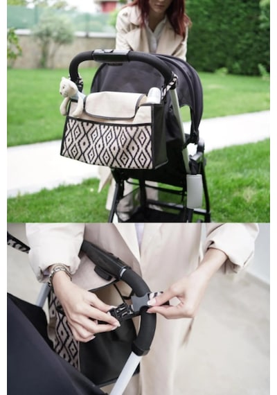 Bebek Arabası Çantası Organizer Anne Bebek Bakım Çantası Puset Düzenleyici Çanta Stroller Bag Kahverengi - Siyah