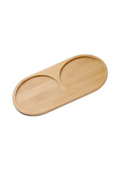 2 Bölmeli Oval Doğal Bambu Sunum Tabağı - 23x12 Cm Yuvarlak Hatlı Çerezlik, Sosluk Ve Kahvaltılık Çok Renkli