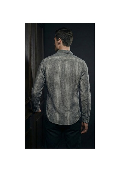 Hobi Club Çizgili Gizli Cepli Uzun Kollu Gömlek Gri Gri