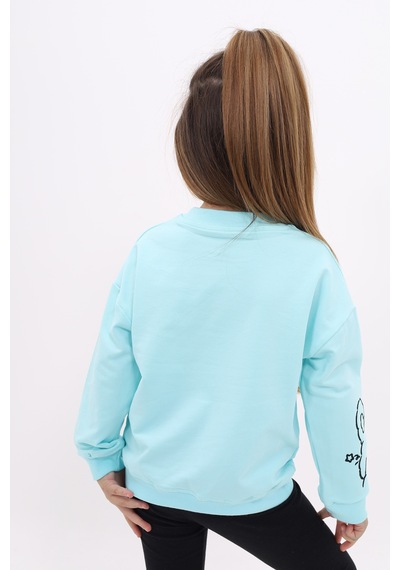 Toontoy Kız Çocuk Nakışlı Sweatshirt Su Yeşili