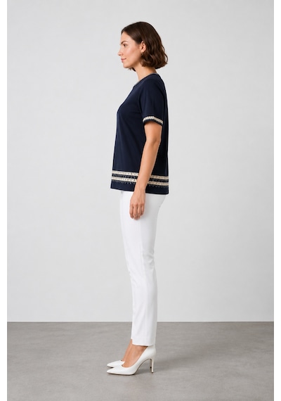 Bihan Store Kadın Sıfır Yaka Kısa Kollu Triko Bluz W27-3079 - Lacivert