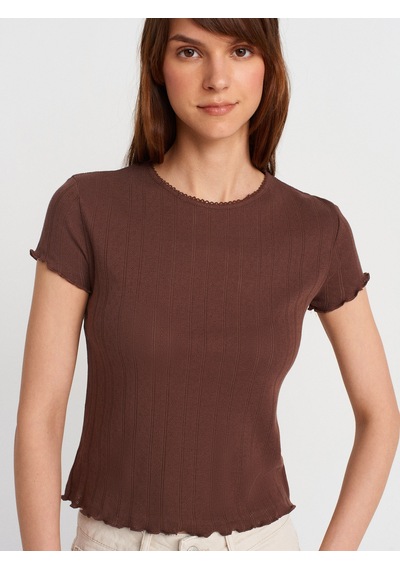 Dilvin 31834 Kısa Kollu T-shirt-açık Kahve Açık Kahve