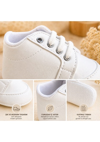 Baby Shez Beyaz Rahat Yumuşak Yenidoğan Bebek Patik Ayakkabı 17-18-19