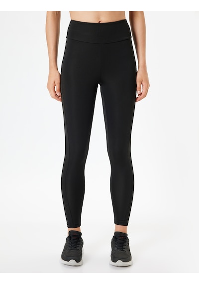 Koton Spor Tayt Yüksek Bel İnterlok Slim Fit Siyah 5wak40165nk