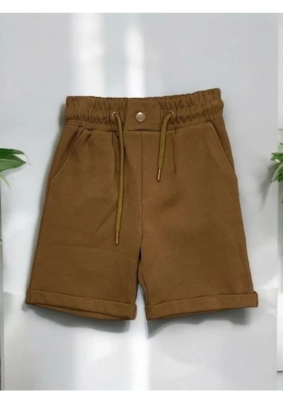 Zekids Erkek Çocuk Düğmeli Şort-14508 Kahverengi