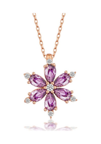 Gümüş Rose Mor Lotus Çiçeği Kadın Kolye Çok Renkli Çok Renkli