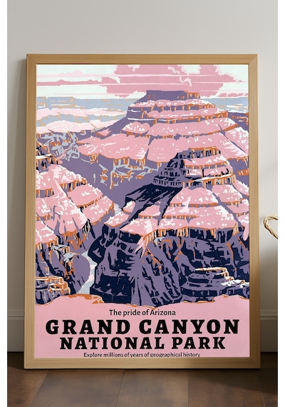 Grand Canyon Doğal Ahşap Çerçeveli Poster, Dekoratif Seyahat Duvar Tablosu