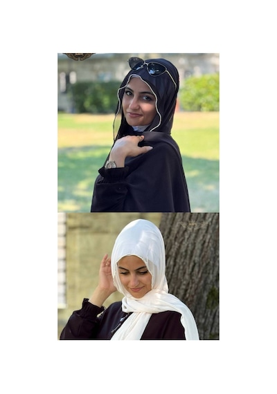 Aldaıyr 2 Şifonlu Şal Taşlı Kenarında 180 Santa Taşlı Ekru -siyah