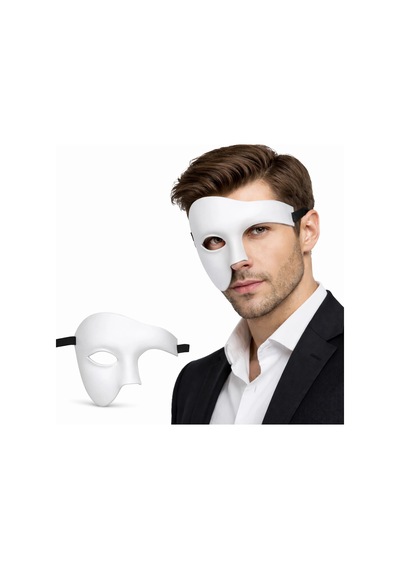 Beyaz Yarım Erkek Maske Phantom Parti &amp Balo Maskesi