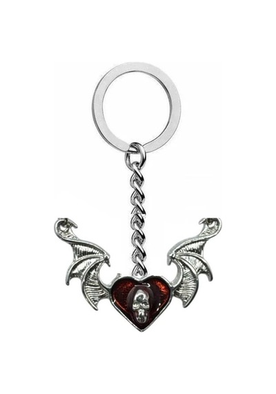 Kırmızı Yarasa Kanatlı Skull Heart Unisex Gotik Anahtarlık Asi Ruhun Karanlık Tutkusu