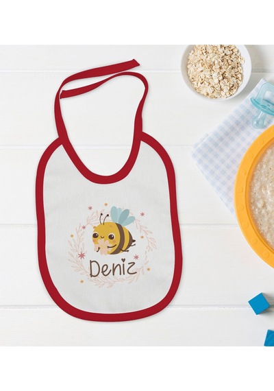 BK Kids Kişiye Özel İsimli Kırmızı Bebek Mama Önlüğü-29 Kırmızı