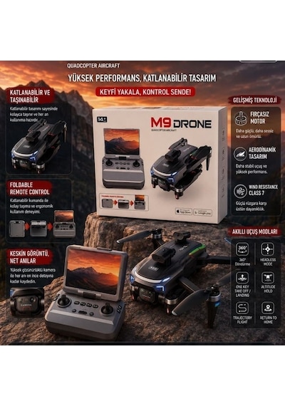 M9 Kameralı Katlanabilir Drone, Ekranlı Kumanda, Wi-fi Görüntü Aktarımı Ve Taşınabilir Quadcopter Drone-1695