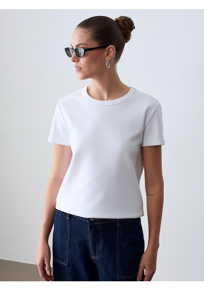 Dilvin 32779 Bisiklet Yaka T-shirt-beyaz