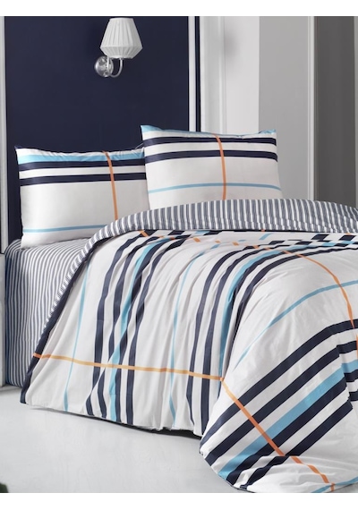 Çift Kişilik Nevresim Takımı Ranforce 200x220 Strıped Turkuaz