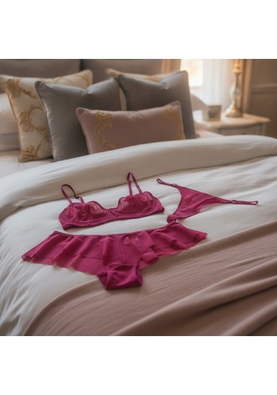 Bonbon Kadın Tül Transparan Balenli Sütyen, Checky Ve String Külotlu 3 Lü Paket Bb2619 Fuşya