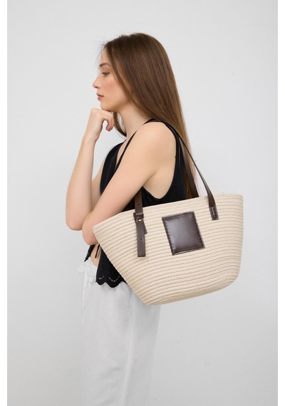 Shule Bags Vittoria Handmade Hasır Çanta Krem Krem