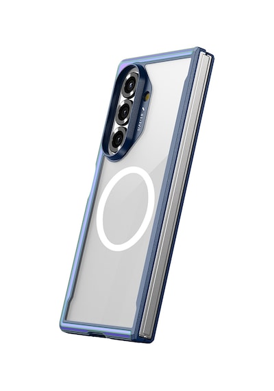 Galaxy Z Fold 7 Uyumlu Kılıf M-safe Şarj Özellikli Airbagli Raptic Shield Serisi Şeffaf Kapak Mavi Mavi