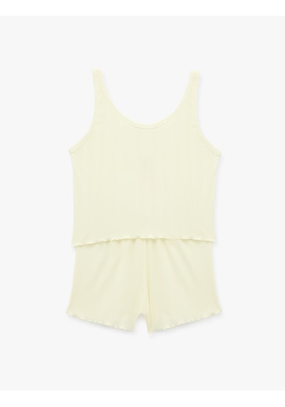 Koton Modal Kumaş Askılı Şortlu Pijama Takımı Sarı 6slk40158mk