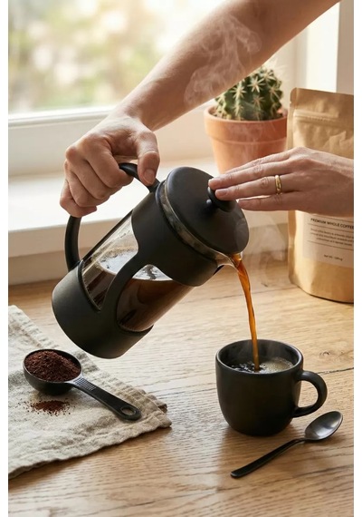 350 Ml Borosilikat Cam French Press & Siyah Modern Kahve Ve Bitki Çayı Demleme Gereci