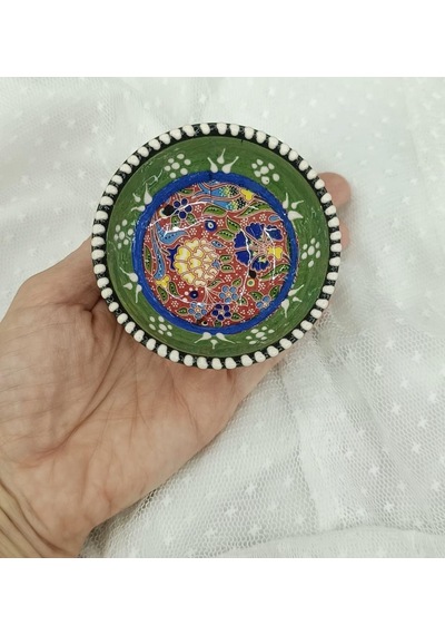 Çini Yeşil 8 Cm Çerezlik Kase Sosluk Sunumluk Kahvaltılık 1 Adet Çok Renkli
