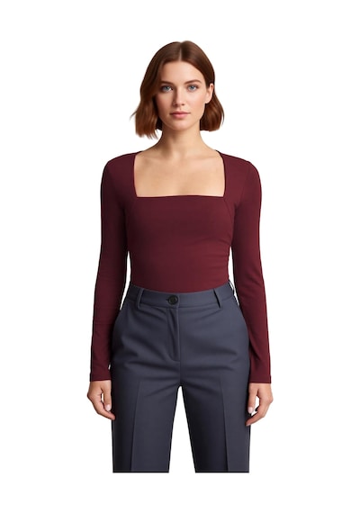 Ersefa Stil Kadın Büzgü Drape Detaylı Vücuda Oturan Bluz Regular Örme Sl bordo