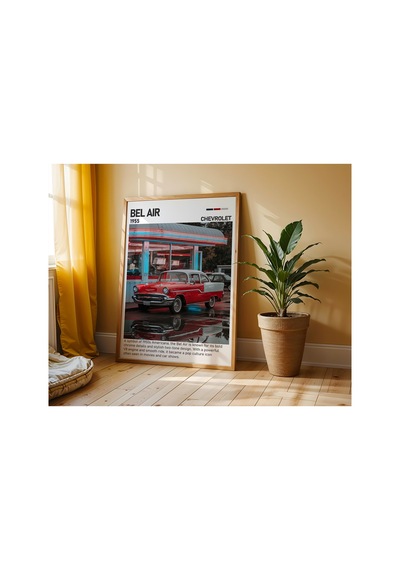 Chevrolet Bel Air Ahşap Çerçeveli Poster Tablo Klasik Amerikan Tasarım Ahşap 01