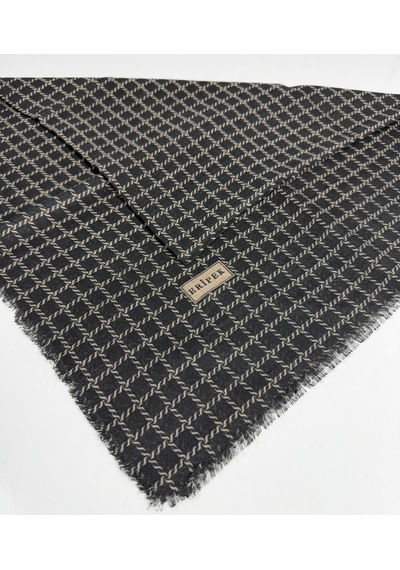 Eripek Desenli Flamalı Keten Eşarp- 06112 Siyah-Vizon