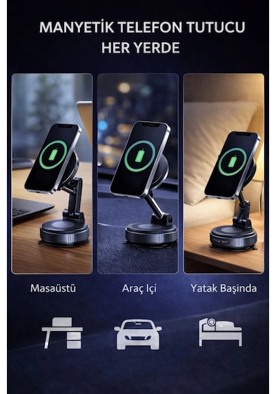 360 Ayarlanabilir Vakumlu Manyetik Telefon Tutucu Güçlü Mıknatıs, İz Bırakmaz Tasarım Çok Renkli