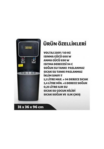 Ev Ofis Tipi Siyah Premium Endüstriyel Su Sebili