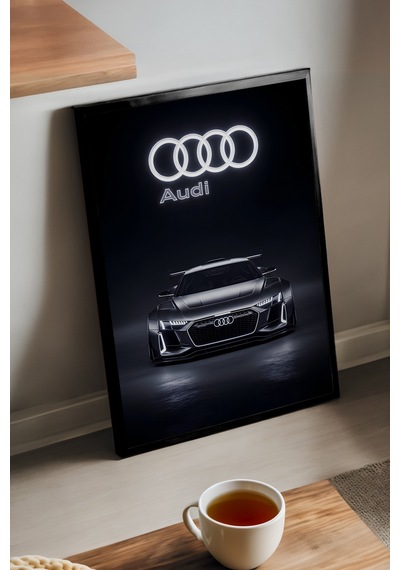 Audi R8 Siyah Ahşap Çerçeveli Poster, Dekoratif Araba Duvar Tablosu