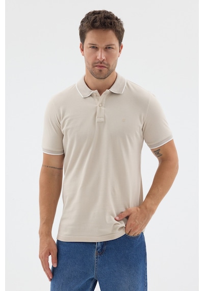 Bej Polo Yaka Pike Kısa Kol Slim Fit %100 Pamuk Tişört 1011260171