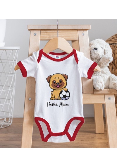 Bk Gift Bk Kids Kişiye Özel Futbol Tasarımlı Kırmızı Bebek Body Zıbın-2 0-3 Ay