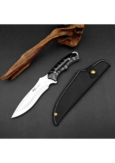 Valkyrie 26 Cm Büyük Boy Çelik Sabit Bıçak Outdoor Kamp Av Bıçağı + Kılıf Ergonomik Paslanmaz Çelik Gümüş Gümüş