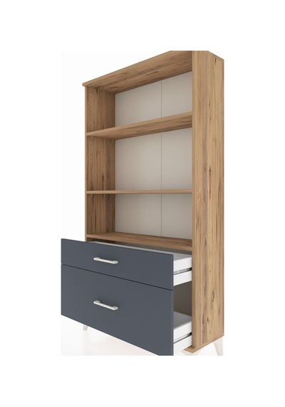 Arges Dolap 3 Raflı 2 Çekmeceli 88x30x163 Çam-antrasit Atlas Çam