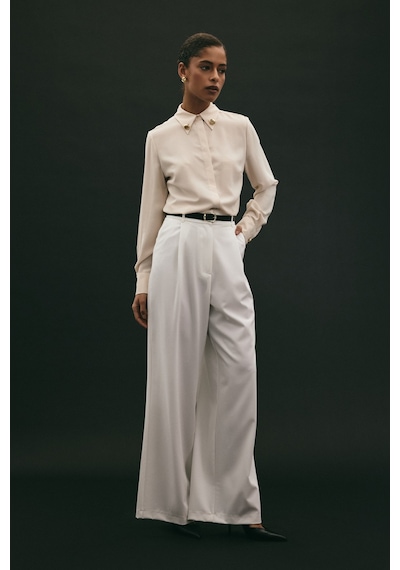 Sateen Lena Palazzo Pantolon - Ekru-136958 Ekru
