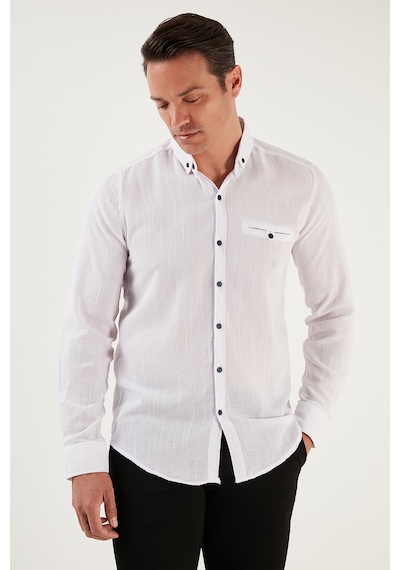 Buratti % 100 Pamuklu Slim Fit Uzun Kollu Erkek Gömlek Cf21S111498 Beyaz